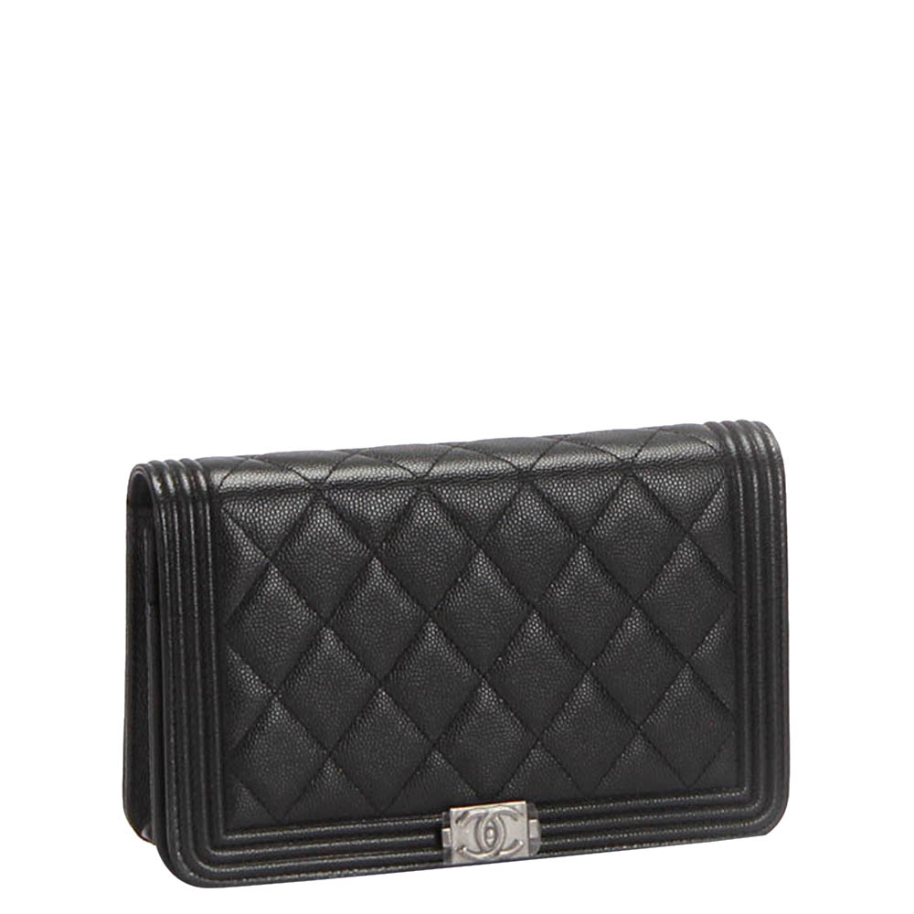 

Chanel Black Caviar Leather 2021 Boy Wallet On Chain Bag