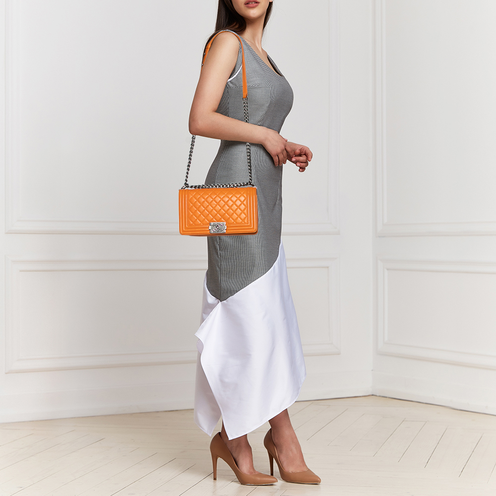 

Chanel Orange Quilted Leather Medium Boy Bag