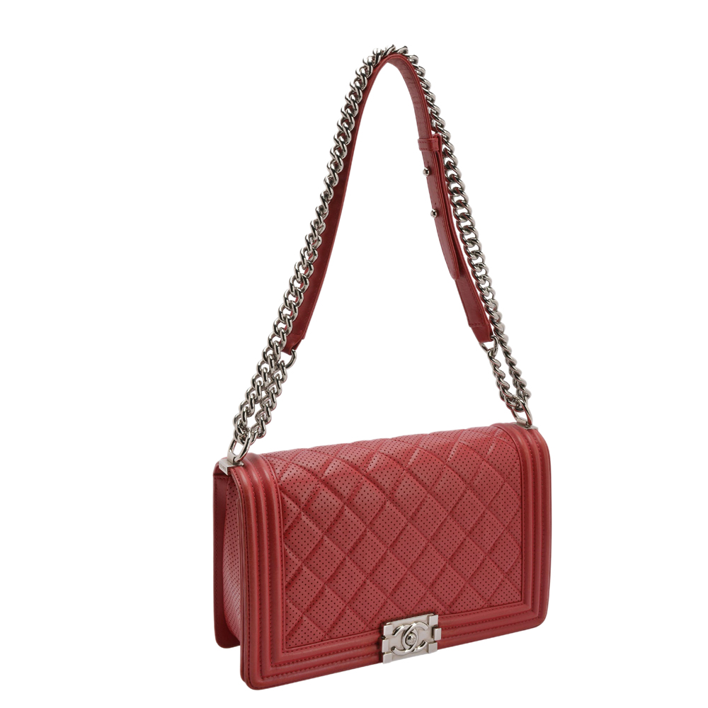 

Chanel Red Perforated Leather Boy Large Bag