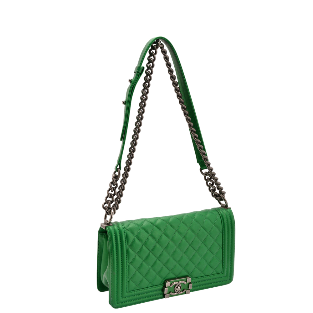 

Chanel Green Quilted Leather Medium Boy Flap Bag