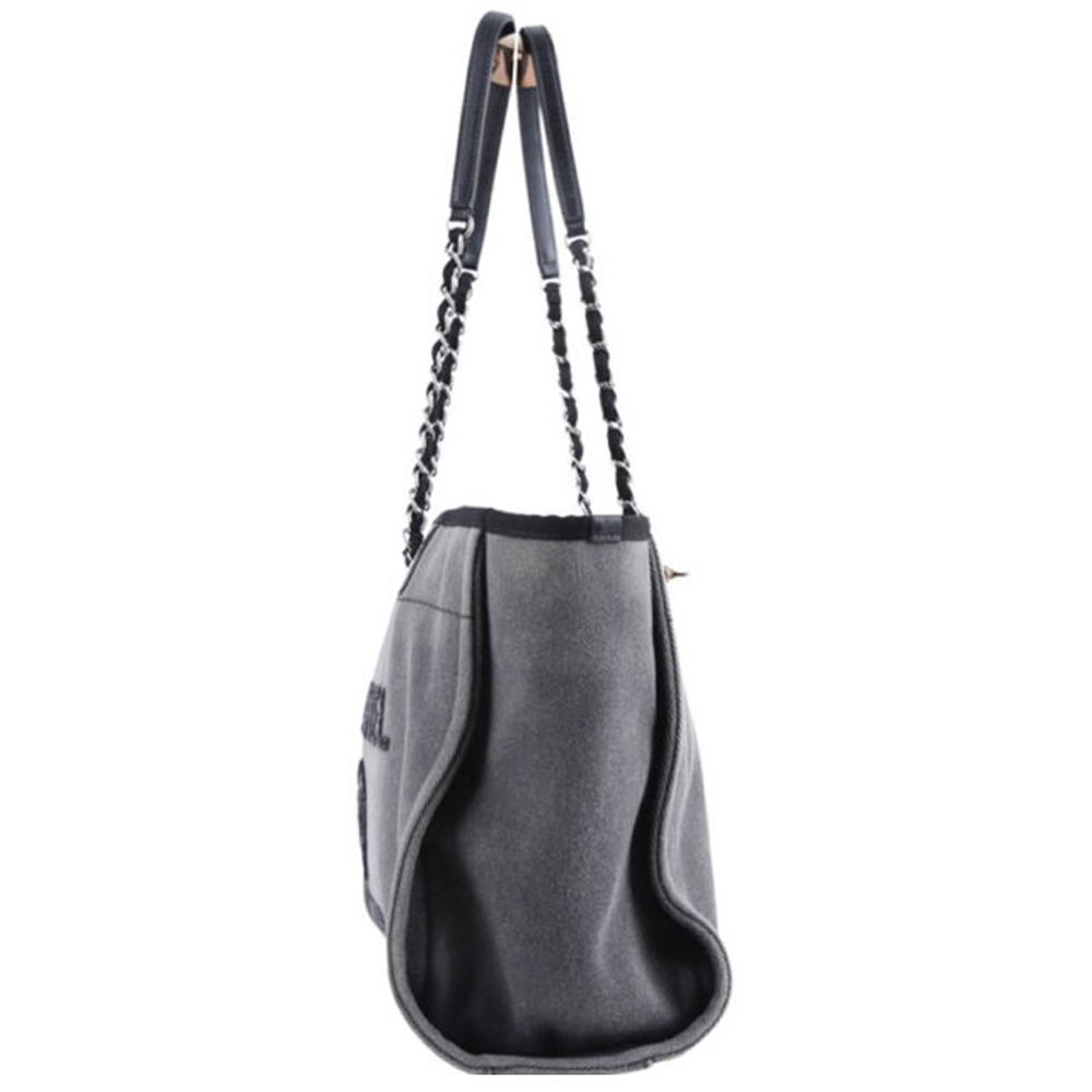 

Chanel Grey Canvas Deauville Small Tote Bag, Black