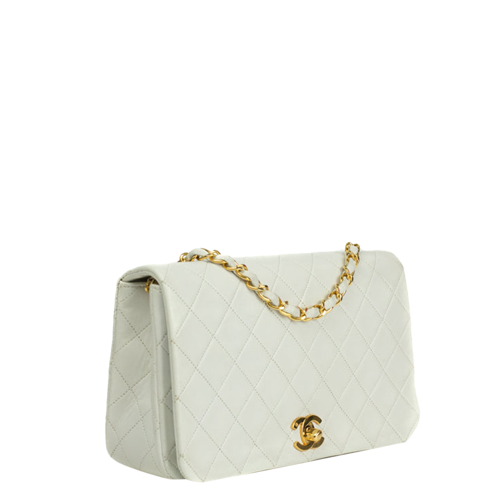 

Chanel White Leather Vintage Flap Bag
