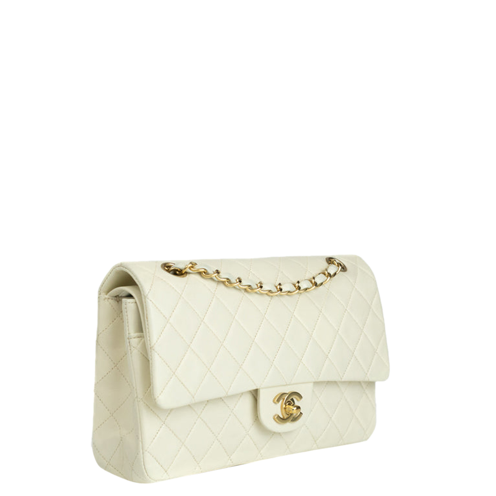

Chanel White Leather Classic Double Flap Bag