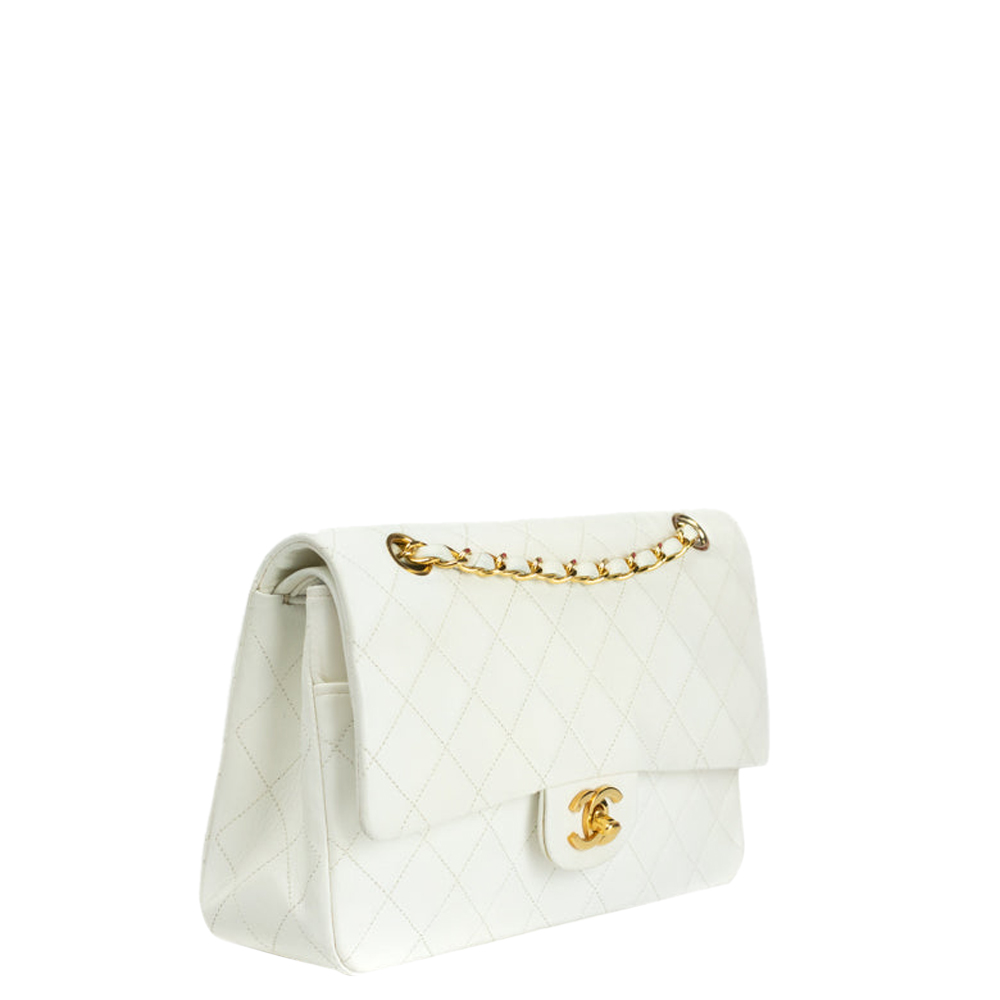 

Chanel White Leather Classic Double Flap Bag