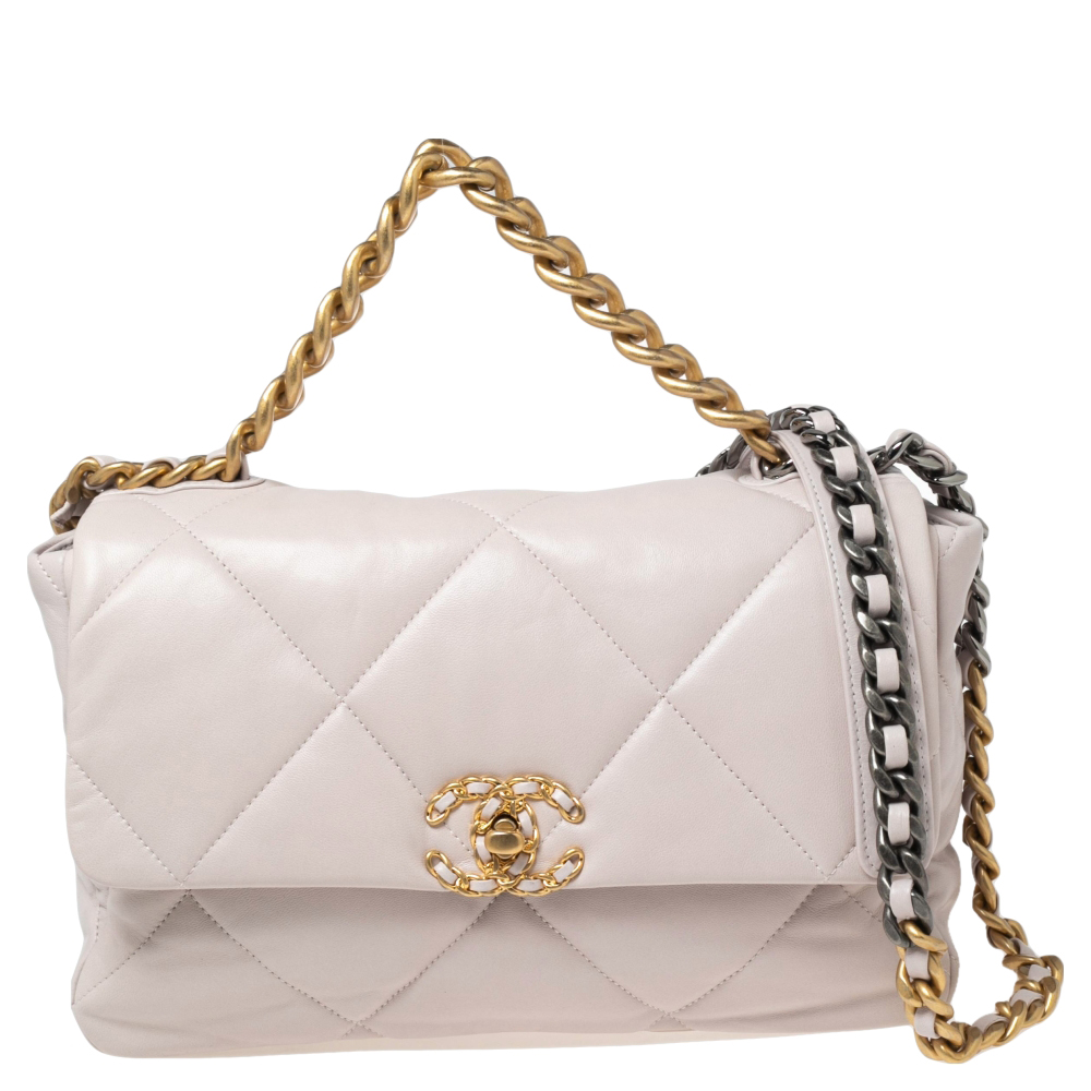Pre Owned Chanel Pale Pink Quilted Leather Large19 Flap Bag