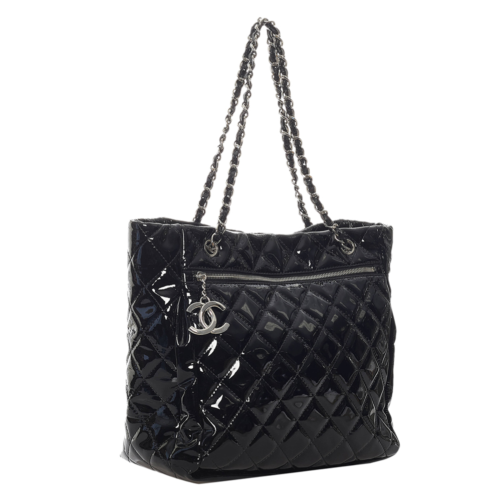 

Chanel Black Patent Leather Matelasse Tote Bag