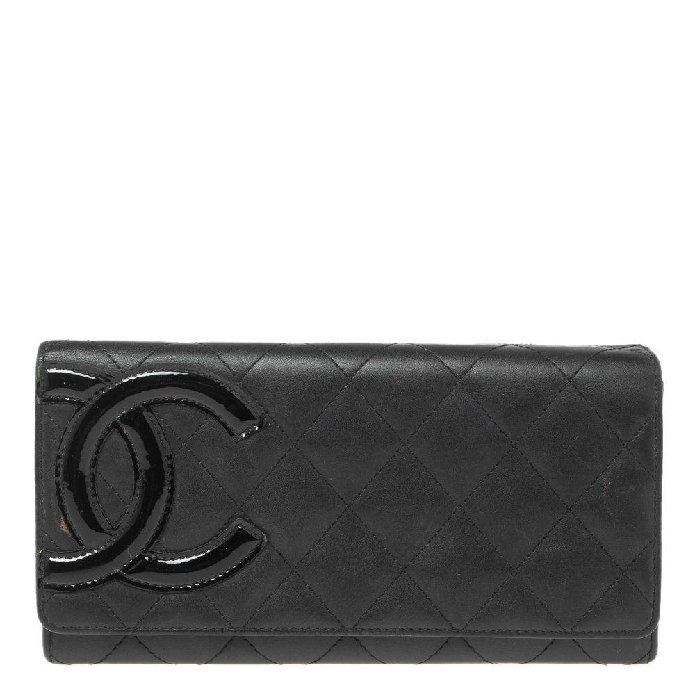 Pre Owned Chanel Black Quilted Leather Cambon Flap Continental Wallet