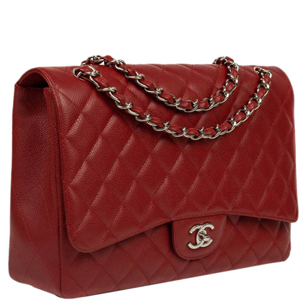 

Chanel Red Leather Classic Maxi Flap Bag
