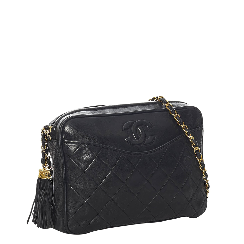 

Chanel Black Matelasse Lambskin Leather CC Camera Bag