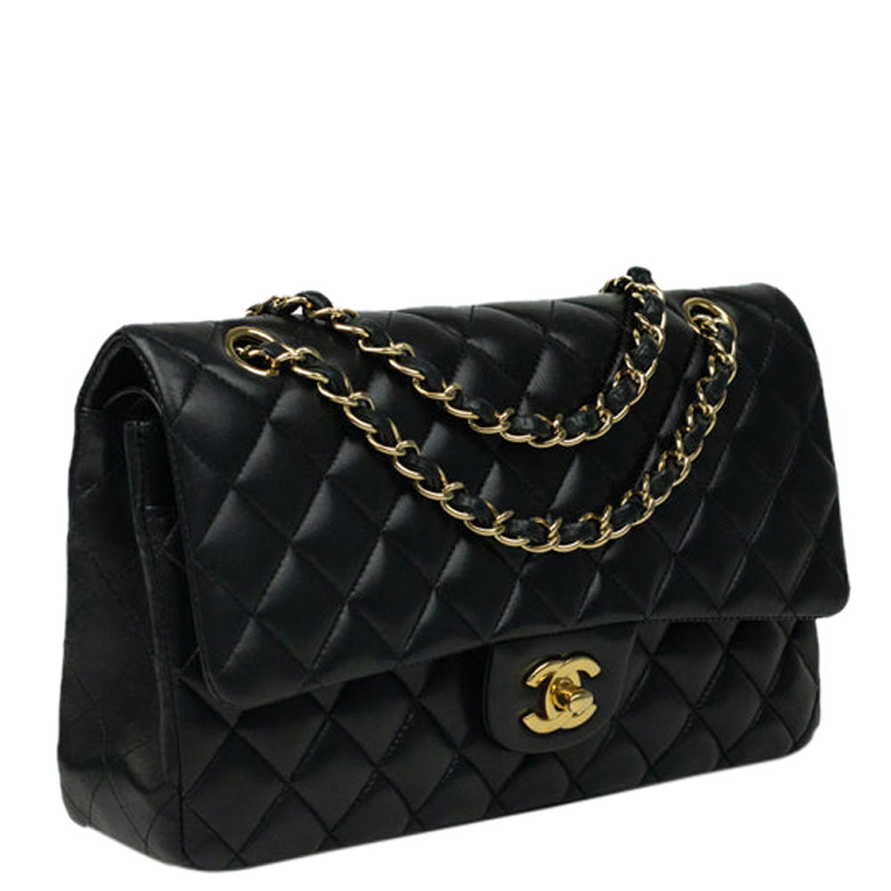 

Chanel Black Lambskin Leather Double Flap Shoulder Bag