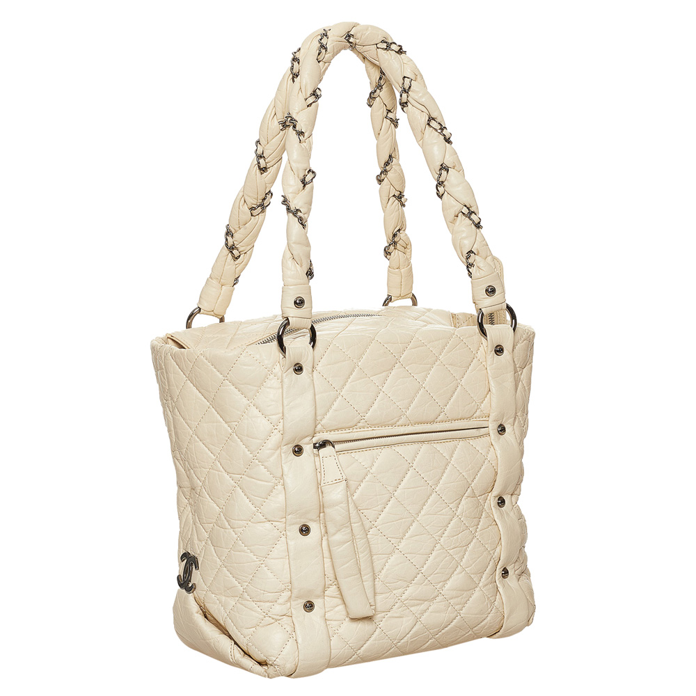 

Chanel White Leather Lady Braid Tote Bag