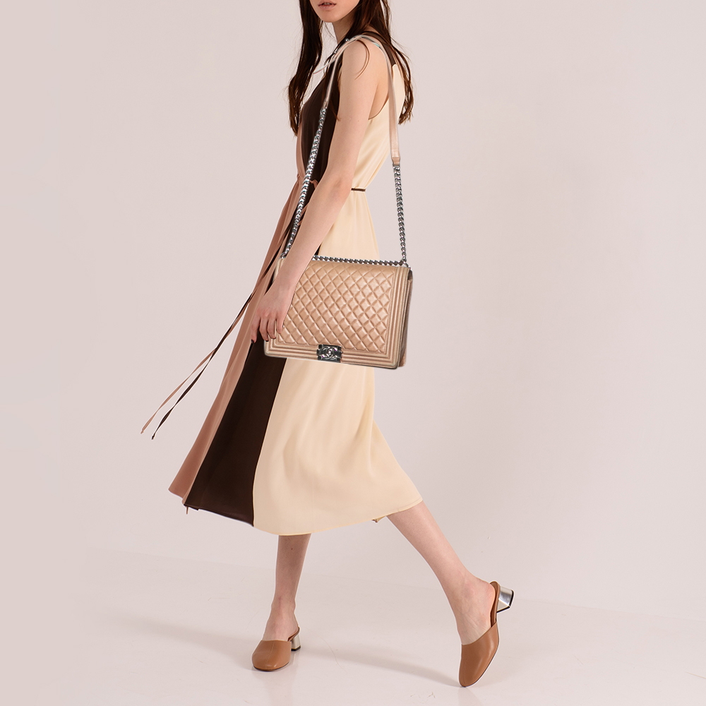 

Chanel Metallic Beige Quilted Leather Large Boy Bag