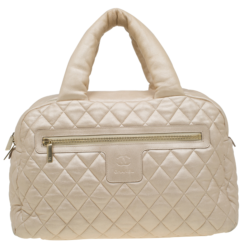 Pre Owned Chanel Gold Iridescent Quilted Leather Coco Cocoon Bowling Bag