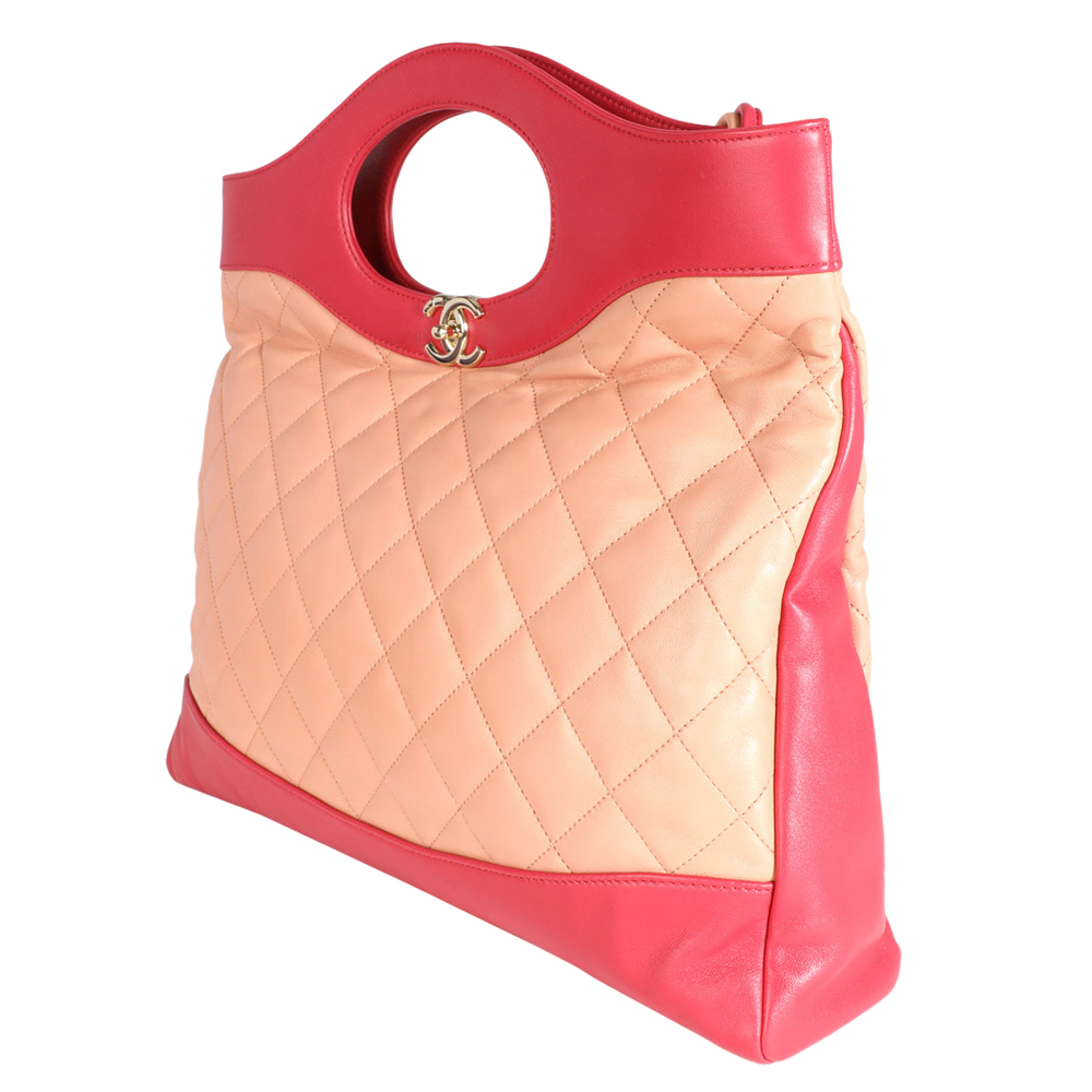 

Chanel Peach/Light Red Quilted Calfskin Leather Large 31 Shopping Bag, Pink