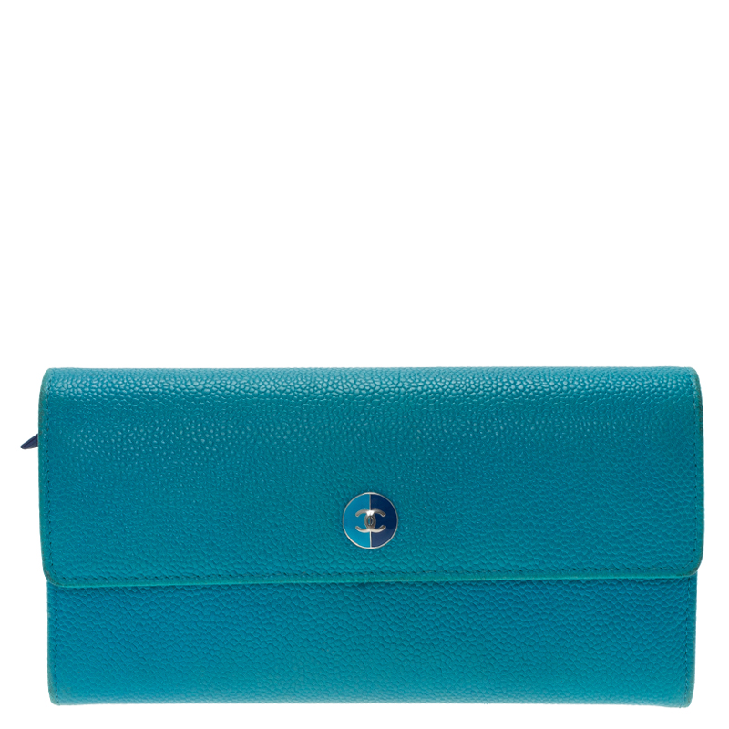 Pre Owned محفظة كونتيننتال شانيل جلد زرقاء