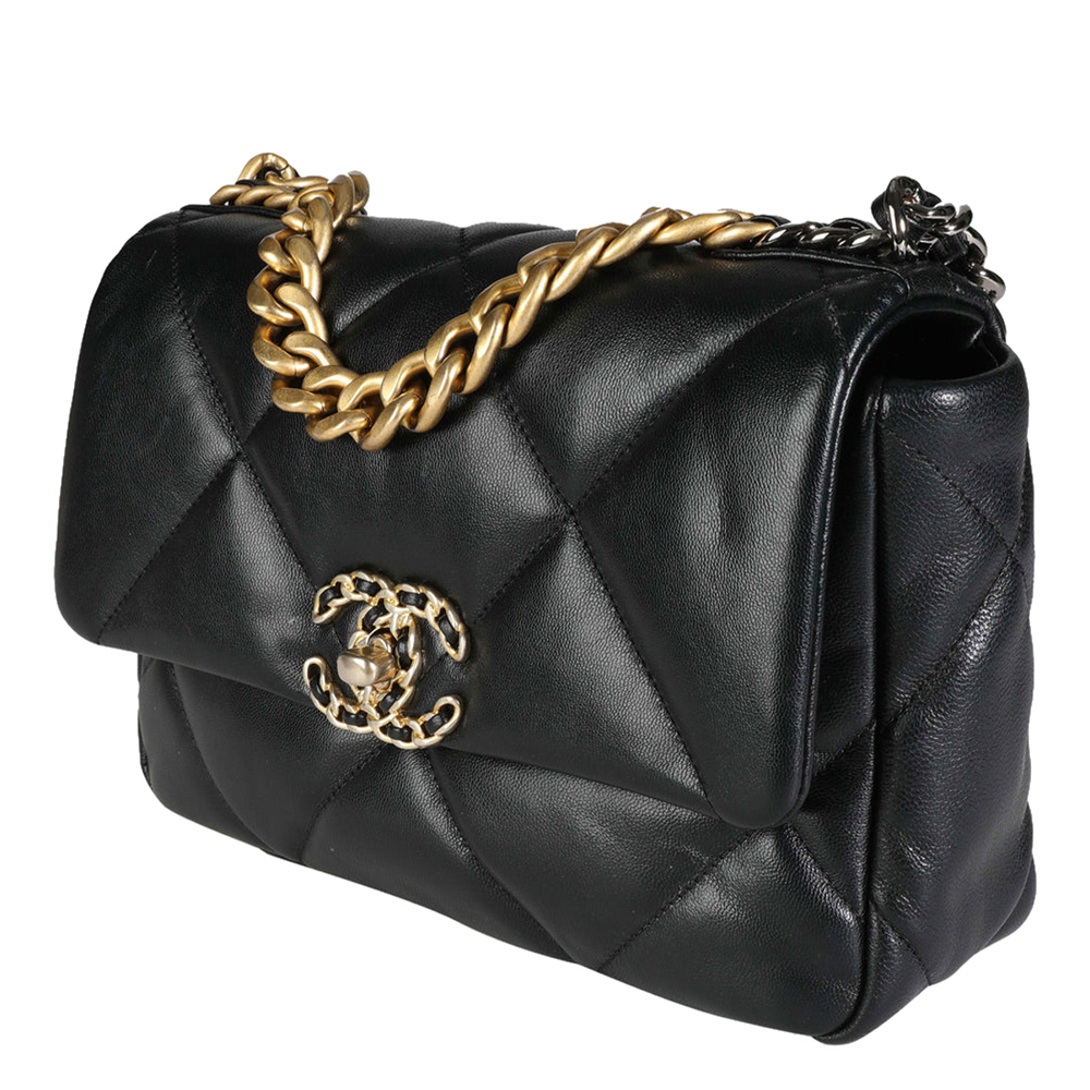 

Chanel Black Quilted Lambskin Leather Medium 19 Flap Bag