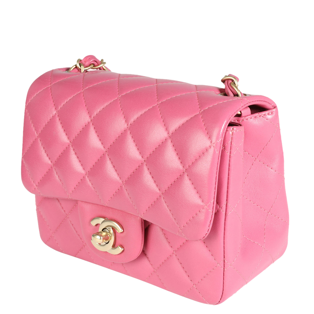 

Chanel Pink Quilted Lambskin Leather Classic Mini Square Flap Bag