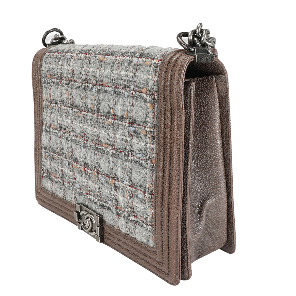 

Chanel Multi Tweed Caviar Leather Large Boy Shoulder Bag, Multicolor