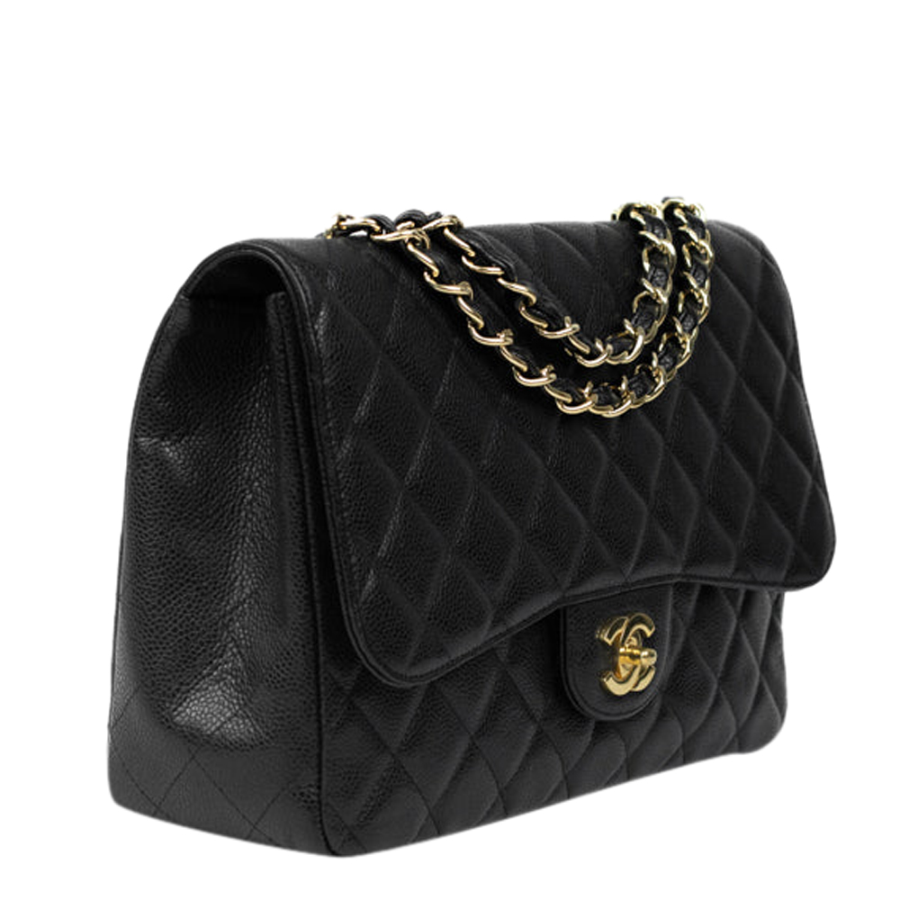 

Chanel Black Leather Classic Jumbo Single Flap Bag