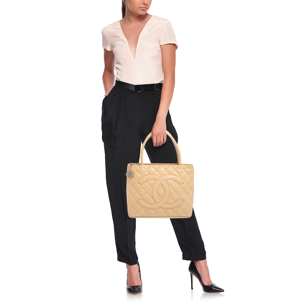 

Chanel Beige Caviar Leather Timeless Medallion Tote