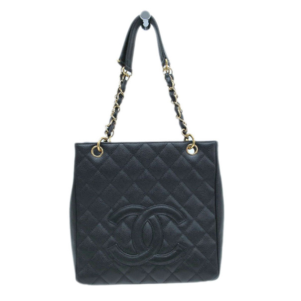 Pre Owned Chanel Black Caviar Petit Shopping Tote PST
