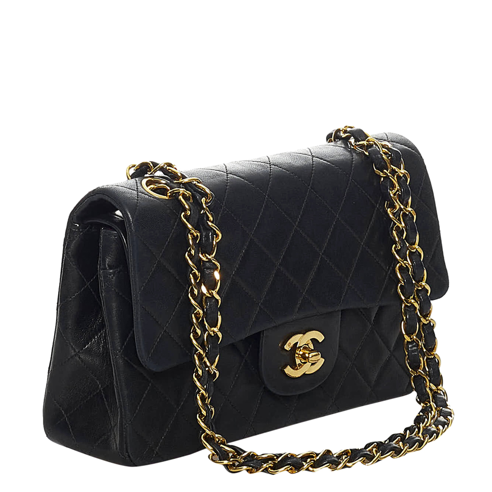 

Chanel Black Lambskin Leather  Classic Double Flap Shoulder Bag
