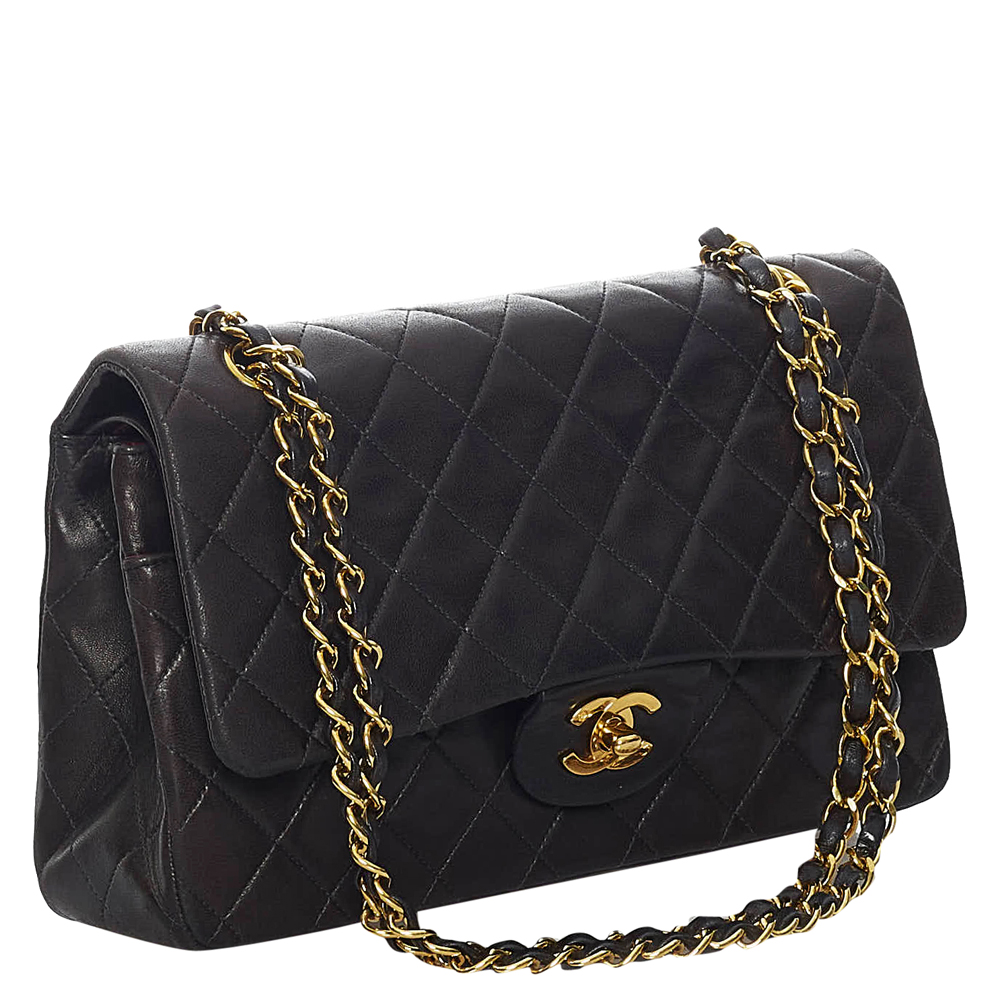 

Chanel Black Lambskin Leather  Classic Double Flap Shoulder Bag