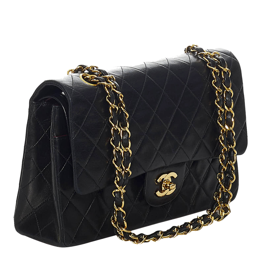 

Chanel Black Lambskin Leather  Classic Double Flap Shoulder Bag