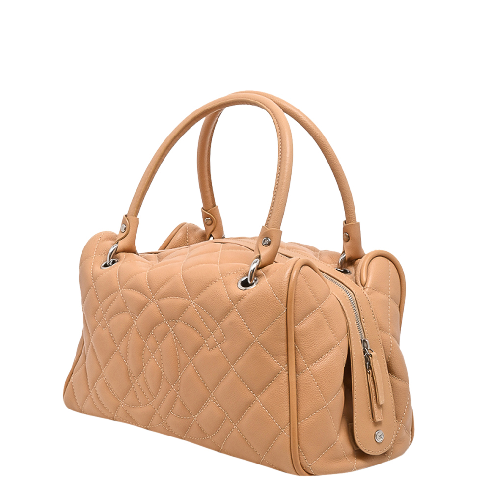 

Chanel Nude Quilted Caviar Leather Timeless Classic Bowler Bag, Beige