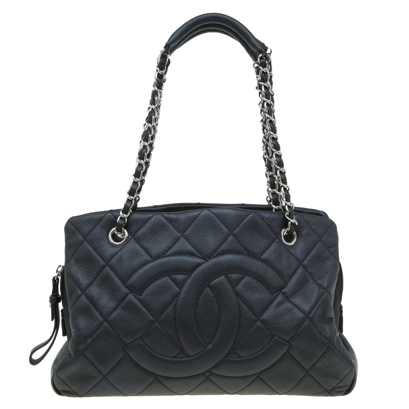 Pre Owned Chanel Black Quilted Caviar Soft Leather Timeless Shopping Tote