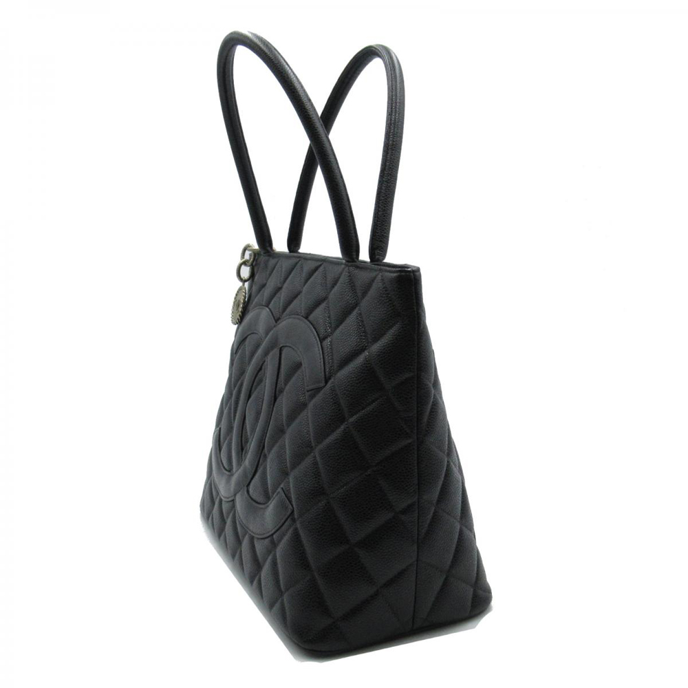 

Chanel Black Caviar Leather Medallion Tote Bag
