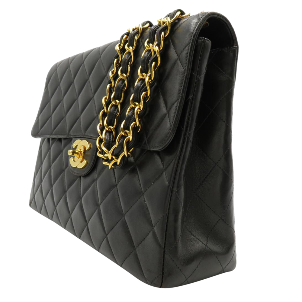 

Chanel Black Leather Vintage Jumbo Single Flap Bag