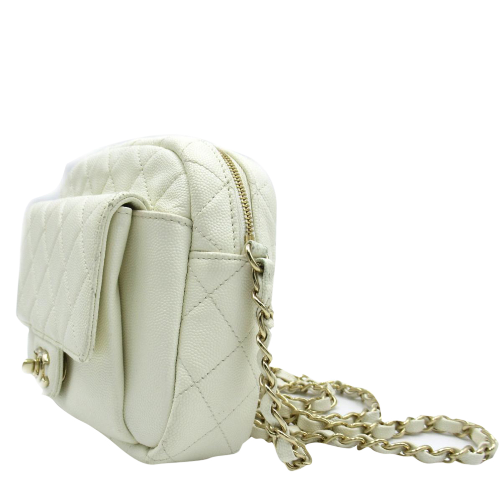 

Chanel White Leather CC Chain Shoulder Bag