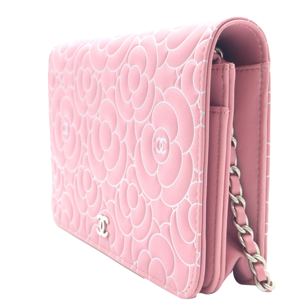 

Chanel Pink Leather Camellia Wallet on Chain Bag