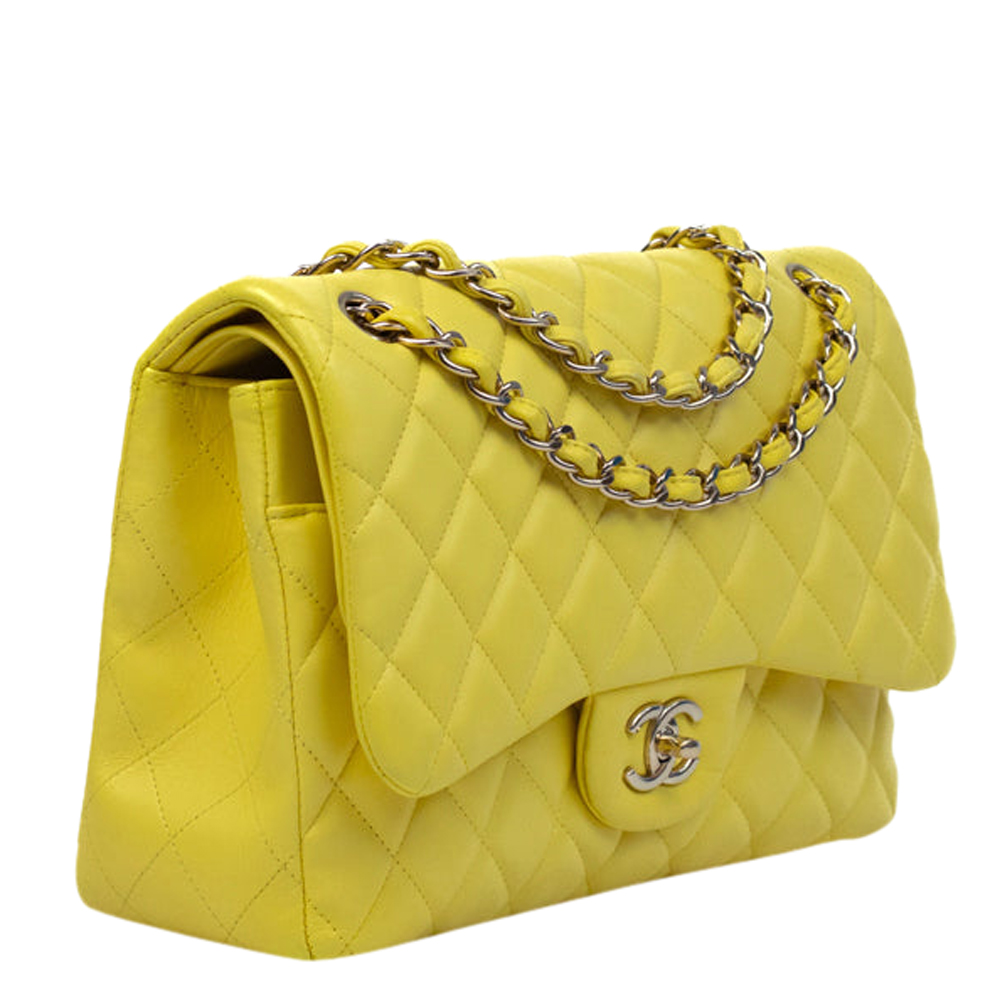 

Chanel Yellow Leather Classic Jumbo Double Flap Bag