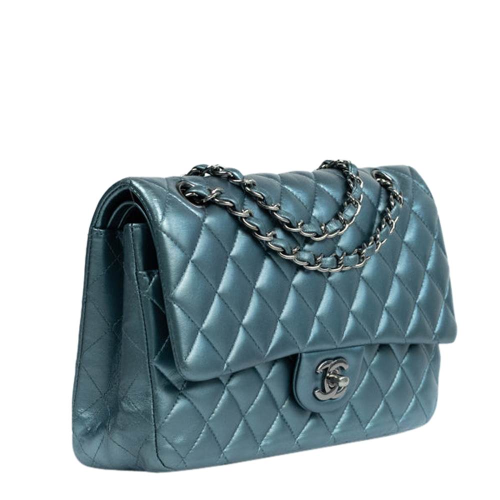 

Chanel Blue Leather Classic Medium Double Flap Bag