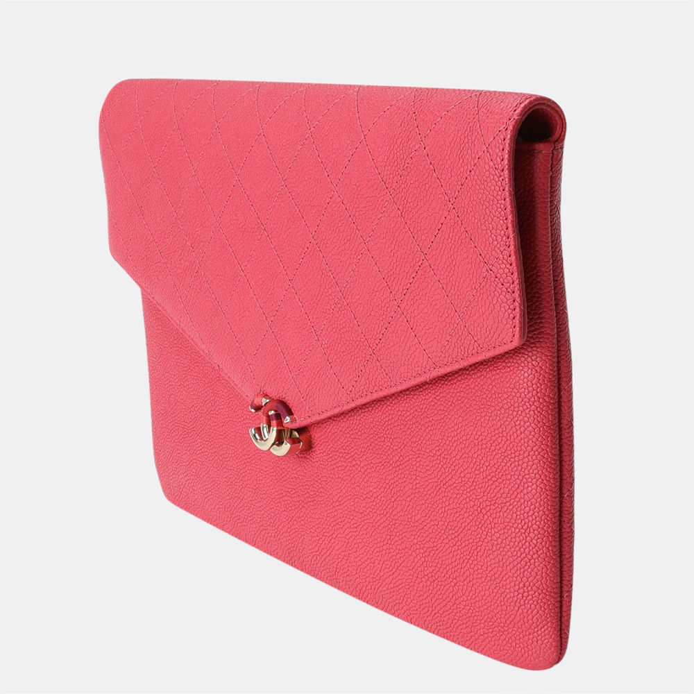 

Chanel Pink Leather Caviar Quilted CC Envelope Clutch