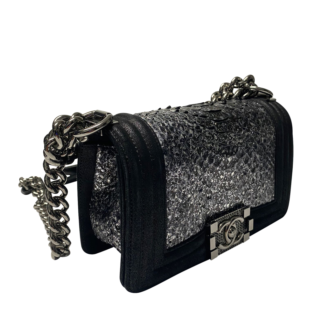 

Chanel Silver and Black Python Leather Boy Bag