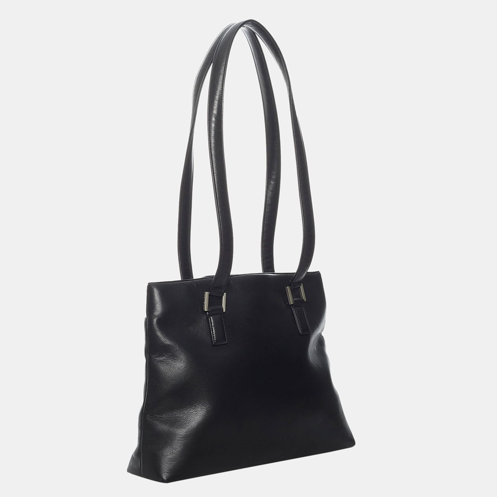 

Chanel Black Leather Vintage Tote Bag