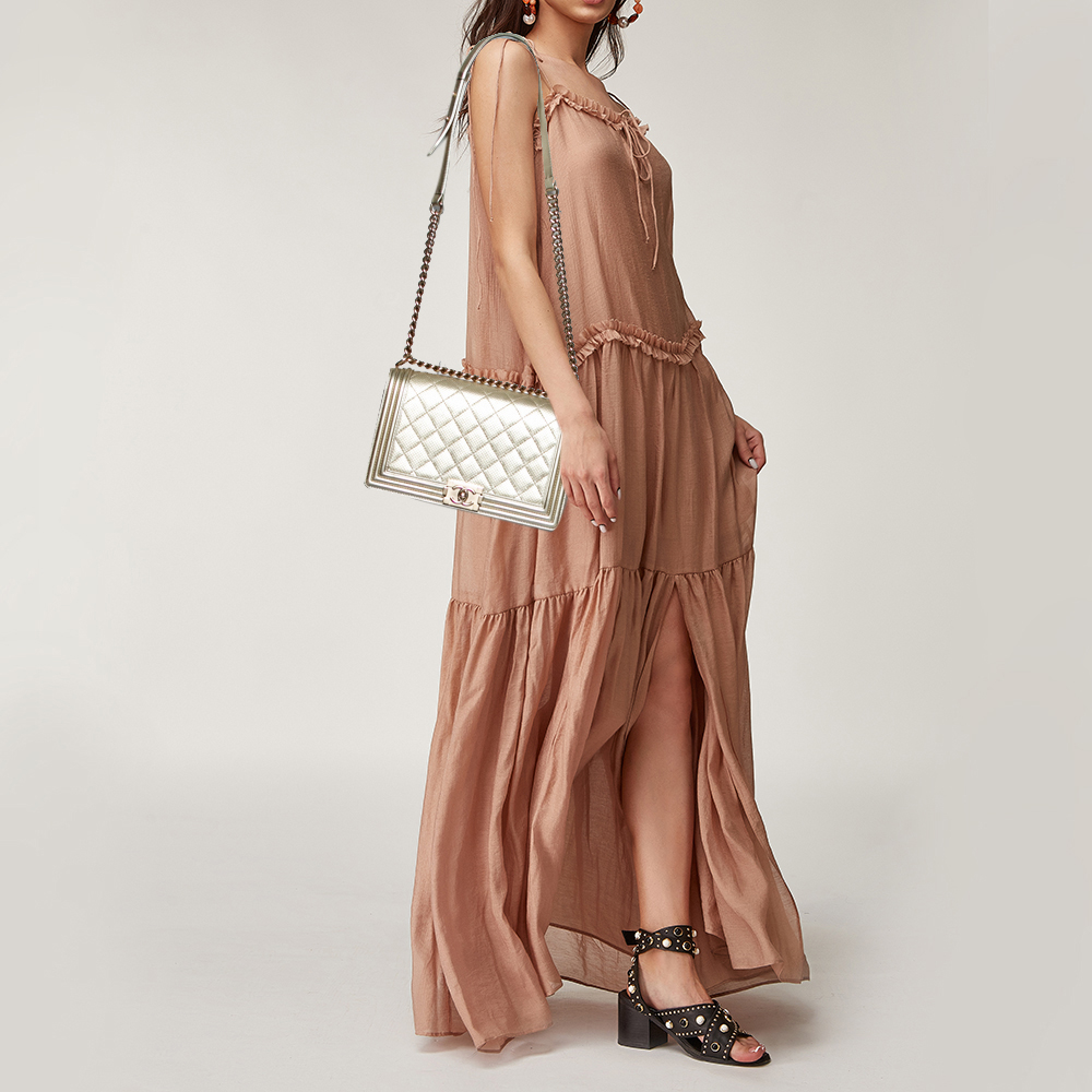 

Chanel Metallic Gold Perforated Leather New Medium Boy Bag
