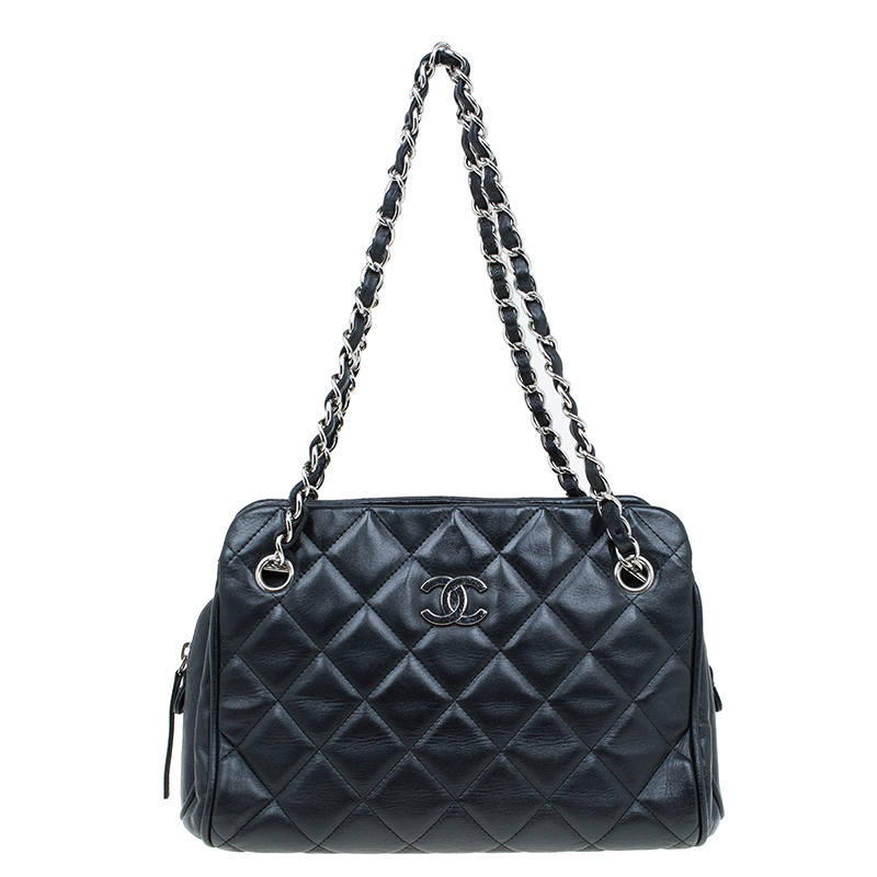 Pre Owned Chanel Black Lambskin Small CC Crown Camera Case Bag 