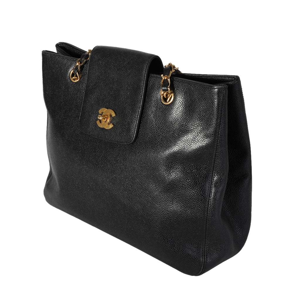 

Chanel Black Caviar Leather Vintage Supermodel Tote Bag