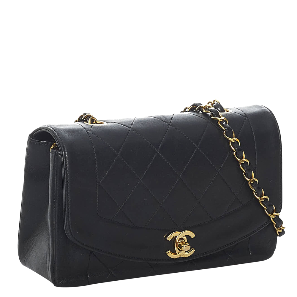

Chanel Black Lambskin Leather Diana Flap Shoulder Bag