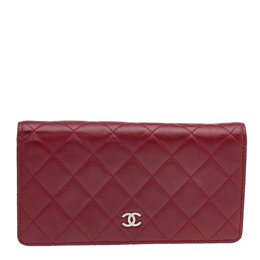 Chanel Red Quilted Leather Yen Continental Wallet