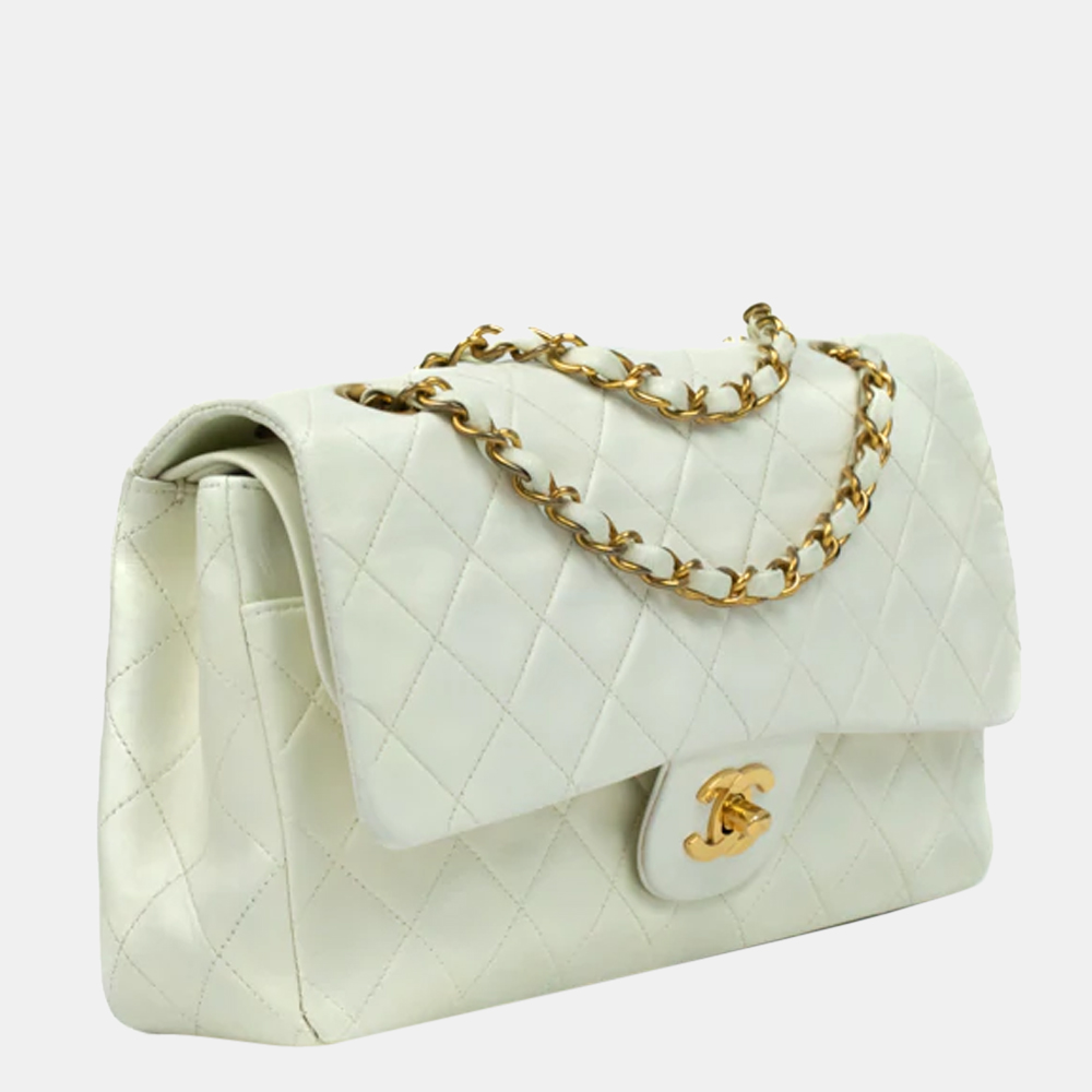 

Chanel White Leather Classic Double Flap Bag