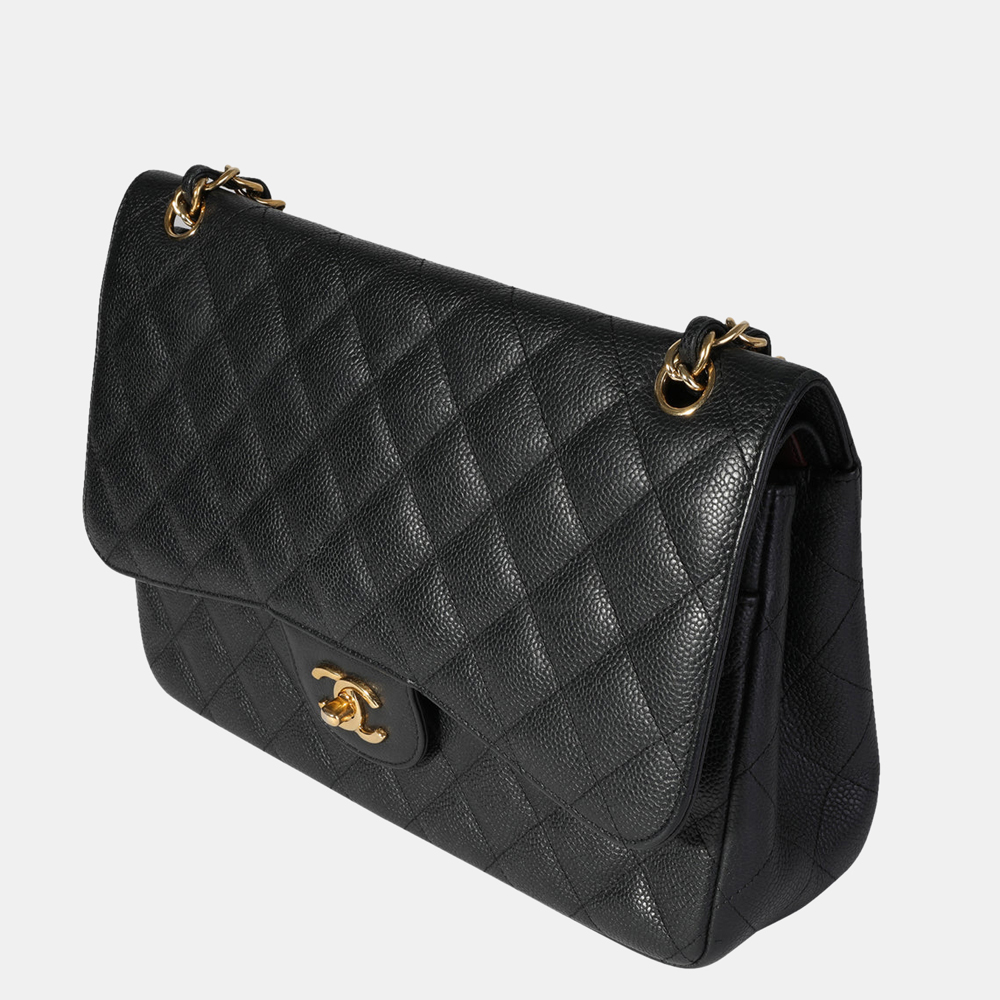 

Chanel Black Caviar Leather Classic Jumbo Double Flap Shoulder Bag