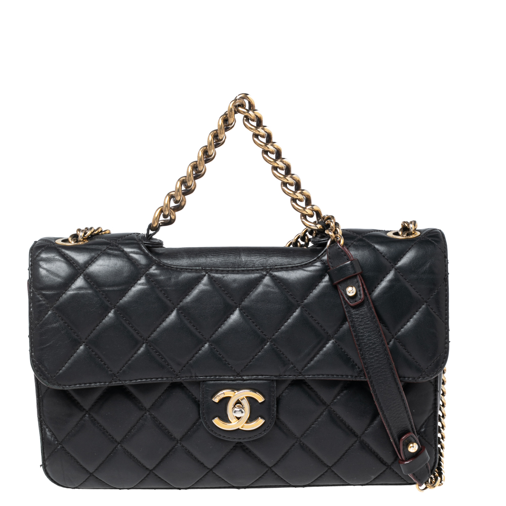 Pre Owned Chanel Black Quilted Leather Large Perfect Edge Flap Bag