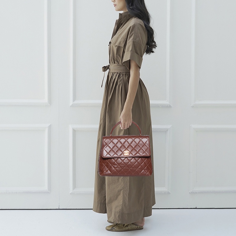 

Chanel Dark Brown Quilted Leather Vintage Kelly Top Handle Bag