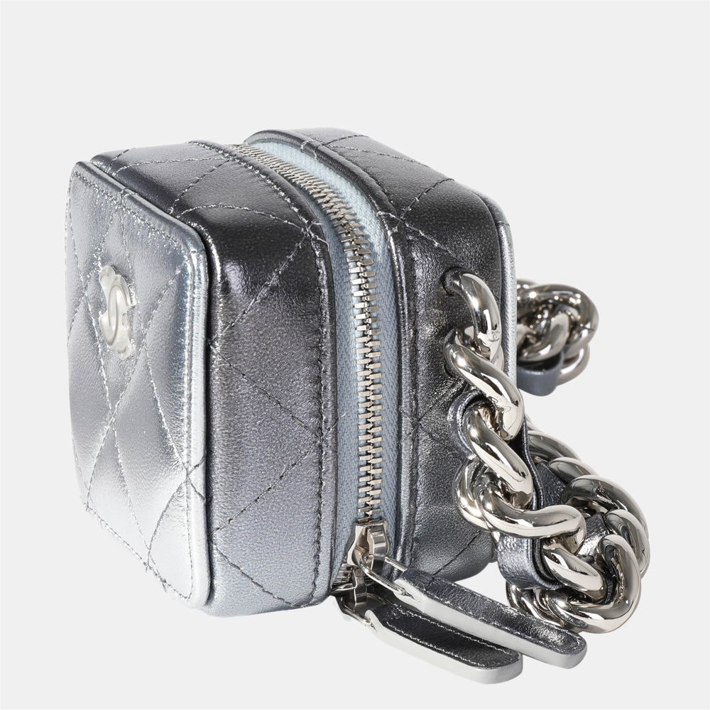 

Chanel Metallic Lambskin Leather Quilted Coco Wallet on Chain, Silver
