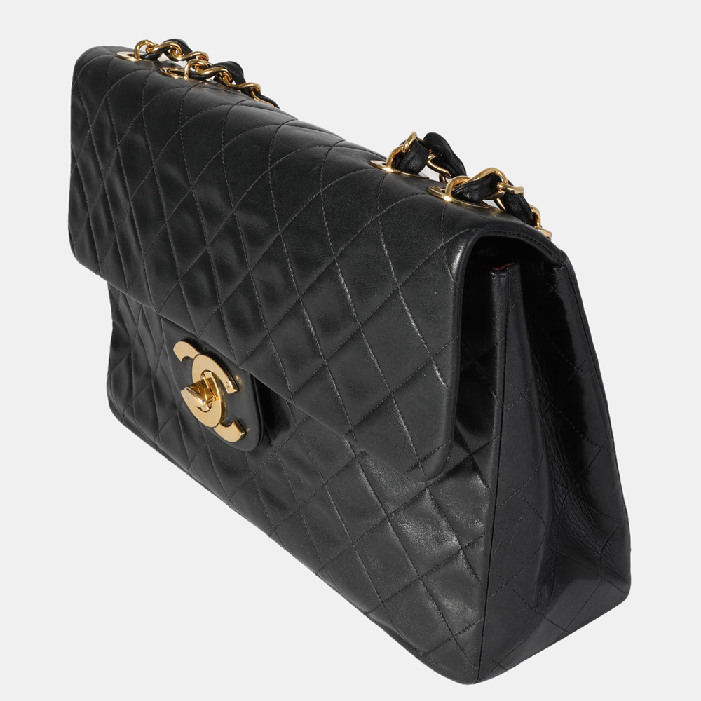 

Chanel Black Quilted Lambskin Leather Vintage Jumbo  Flap Shoulder Bag